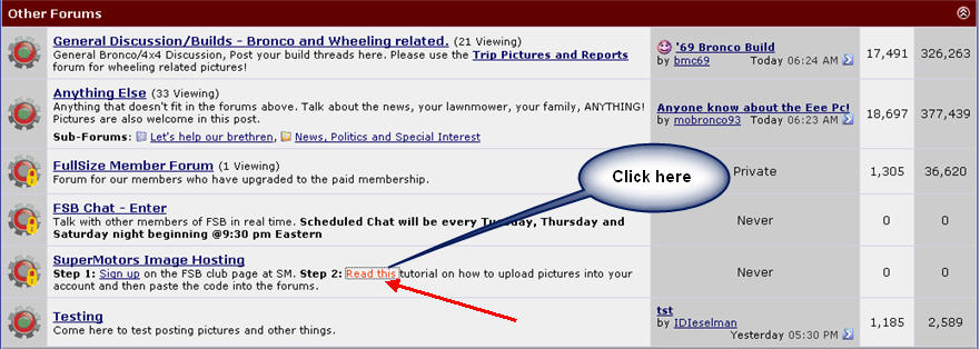 Screenshot of a forum with thread titles and user activity