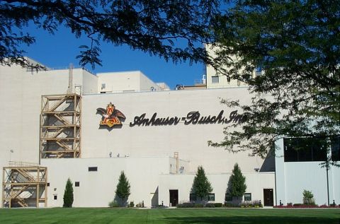 1991 Ford LTD Crown Victoria - Photograph of the exterior of an Anheuser-Busch brewery building with the company logo.