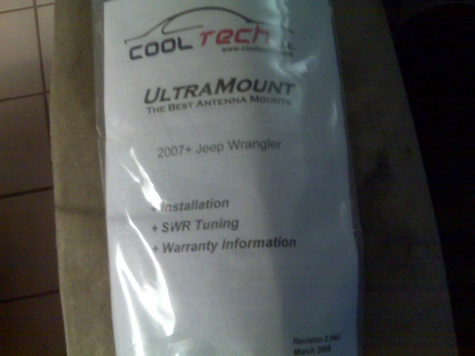 Cool Tech UltraMount antenna mount kit in packaging with instructions for 2007+ Jeep Wrangler