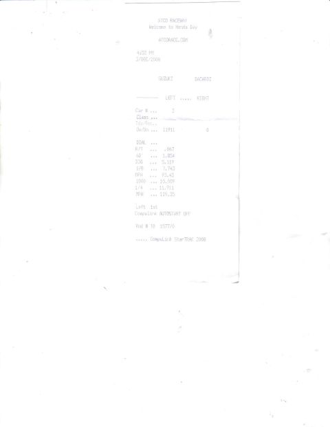 2006 Chevrolet Corvette - A time slip from ATCO Raceway shows vehicle performance data from a drag race event.