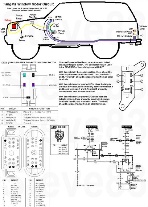1983 Ford Bronco - Tailgate Motor Wiring '92-95 (other years similar) IF THE IMAGE IS TOO SMALL, click it. The 2 Purple wires & Bk/Wh between C205 (firewall)…