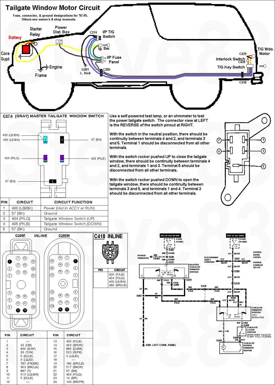 Tailgate window motor circuit wiring diagram for a Ford Bronco