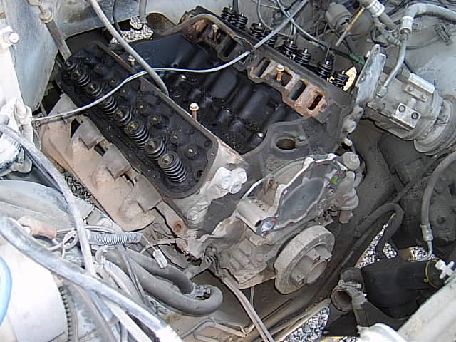 Ford V8 engine with valve covers removed, showing pushrods and springs