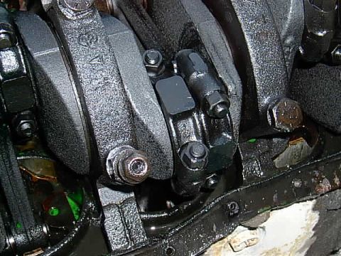 1983 Ford F-150 - Close-up view of internal engine components, including the crankshaft and connecting rods.