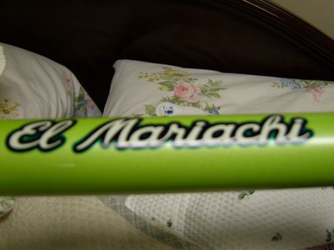 1972 Ford Ranchero - Green tube with "El Mariachi" text is visible in front of pillows.