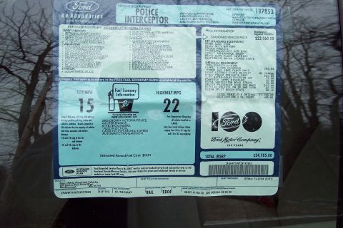 2001 Ford Crown Victoria - This window sticker details the features and pricing for a 2003 Ford Crown Victoria Police Interceptor.