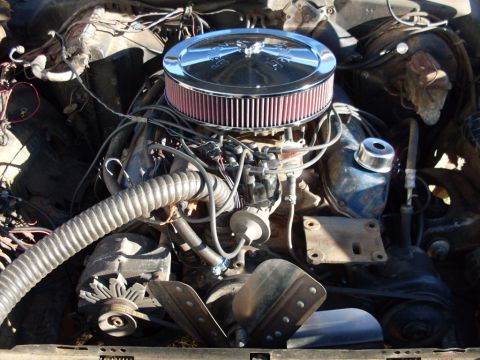 1972 Ford Ranchero - Close-up of a V8 engine bay, an aftermarket chrome air cleaner assembly.