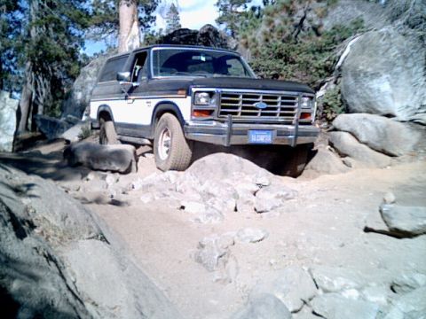 1985 Ford Bronco - Ford Bronco tackling a challenging rocky path in a natural environment.