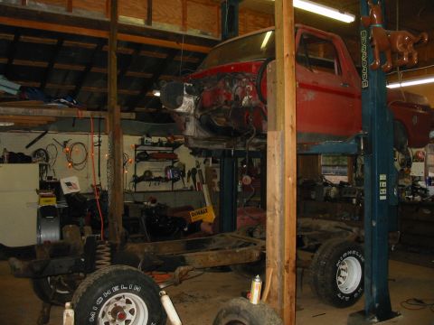 1978 Ford Bronco - Stage 3 body lifted off of frame, this reveiled just how bad the frame was. It also showed that the belly of the cab was in great shape....…