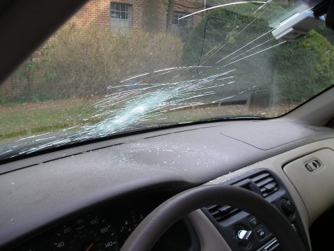 1995 Ford Bronco - Hit rock at 70+ mph. Little glass shards went all the way back to the parcel shelf under the rear window