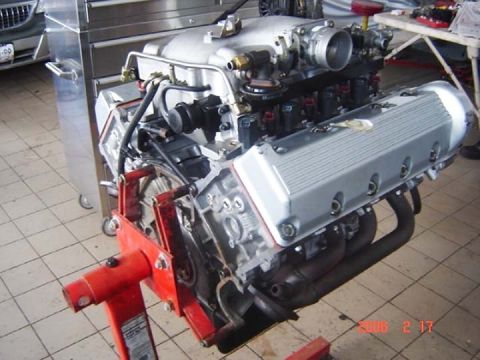 2007 Ford Mustang - Photograph of a Ford V8 engine on a stand, not a technical document.