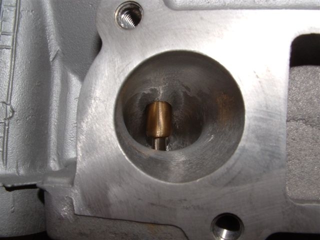 Close-up of a cylinder head intake port and valve