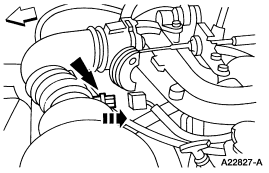2007 Ford Mustang - Service-manual line-drawing figure showing a hose connection with directional arrows for a repair step.
