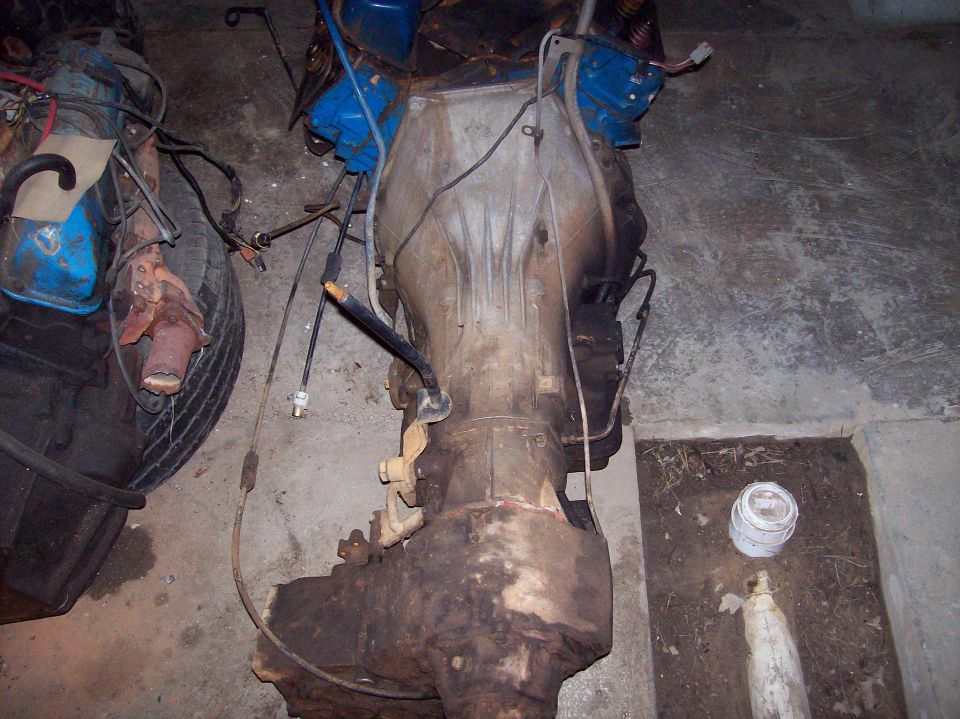 Engine and transmission assembly on concrete floor