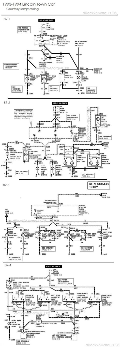 1996 Mercury Grand Marquis - 1993-1994 Lincoln Town Car courtesy lamps wiring. 1990, 1991 and 1992 similar