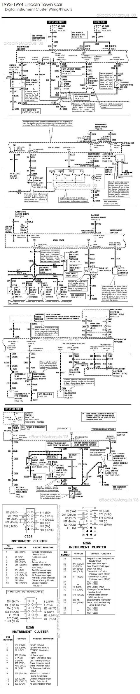 1996 Mercury Grand Marquis - 1993-1994 Lincoln Town Car digital instrument cluster wiring and pinouts