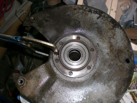 1990 Ford Bronco - Spindle clamped to backing plate to locate holes for drilling.