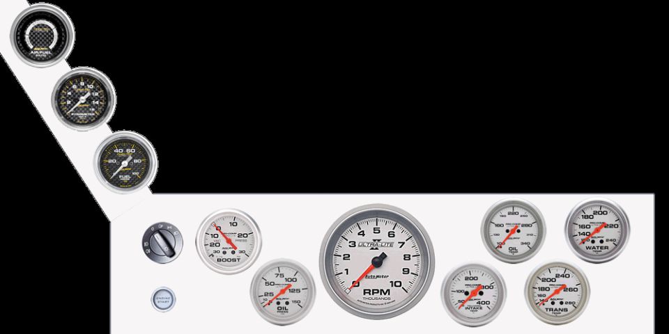 Dashboard gauges including RPM, boost, oil, water, and transmission temperature