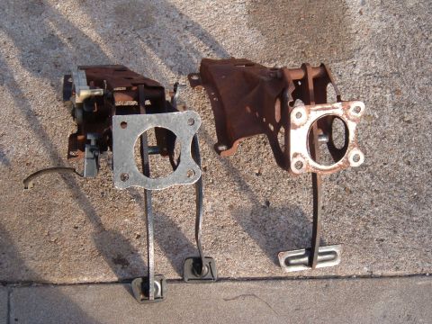 1981 Ford LTD - Here I've already cut and welded a Crown Vic bolt pattern flange onto the Mustang pedal assembly. I had to heat and bend the Mustang flange…