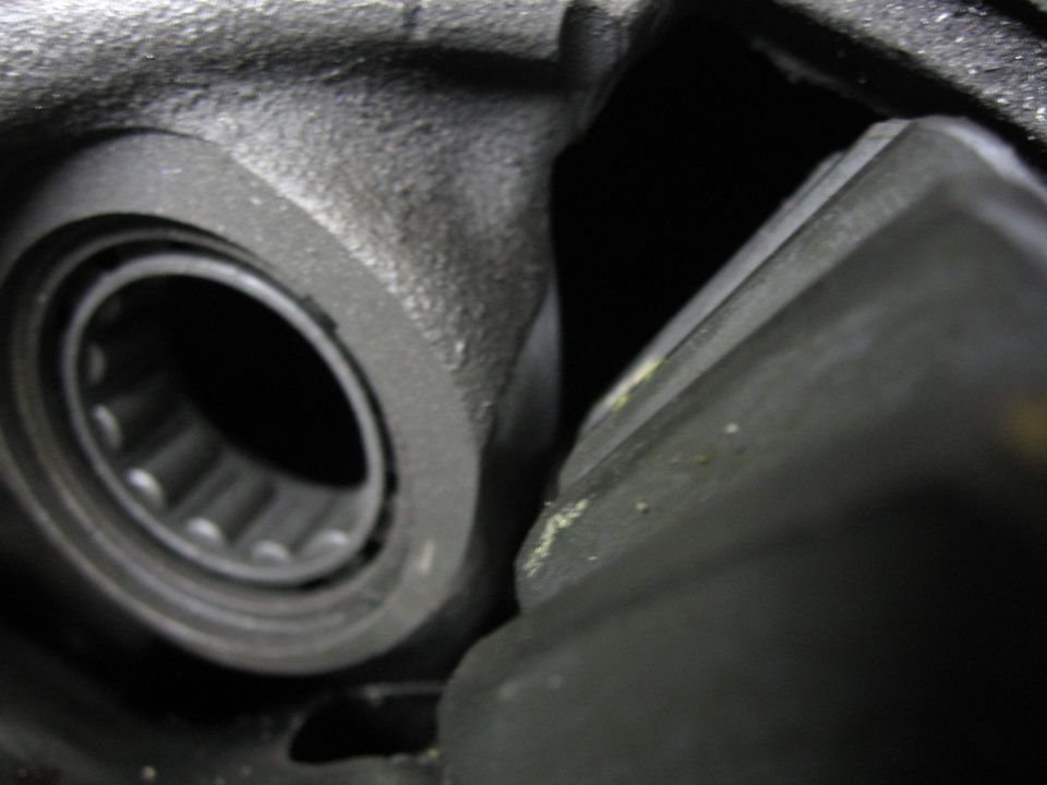 Close-up of a differential pinion bearing bore inside the axle housing