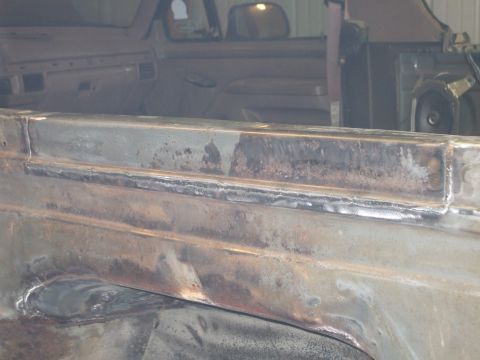 1995 Ford Bronco - drivers side rail cut out and repaired, this side had holes in it on the top