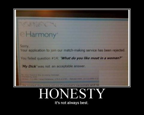 1996 Ford Bronco - A screenshot of an eHarmony rejection message states that the applicant failed question #14, 'What do you like most in a woman?' with the a…