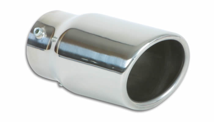 Polished stainless steel angled exhaust tip with mounting bolt
