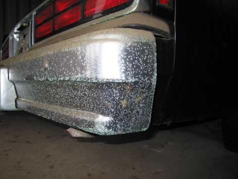 1991 Ford LTD Crown Victoria - Rear bumper and taillight of a car are visible, covered in small white specks.