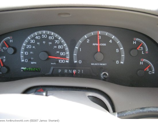 2007 Ford Mustang dashboard with speedometer, tachometer, odometer showing 045824.7, and gear indicator P R N D 2 1