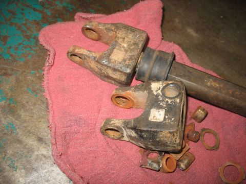 1978 Ford Bronco - Close-up of corroded U-joints and a metal shaft resting on a red cloth.