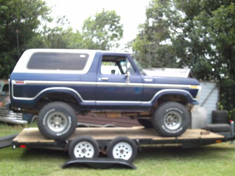 1978 Ford Bronco - This 1978 Ford Bronco is seen from the side, loaded onto a trailer for transport.
