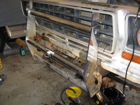 1978 Ford Bronco - Front view of a 1978 Ford Bronco showing the grille and a chrome brush guard.