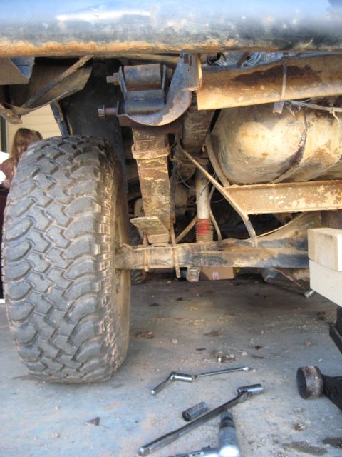 1978 Ford Bronco - Underneath view of a 1978 Ford Bronco's rear suspension and axle assembly.