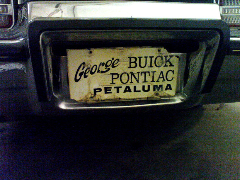 George Buick Pontiac Petaluma dealer plate in chrome rear bumper recess