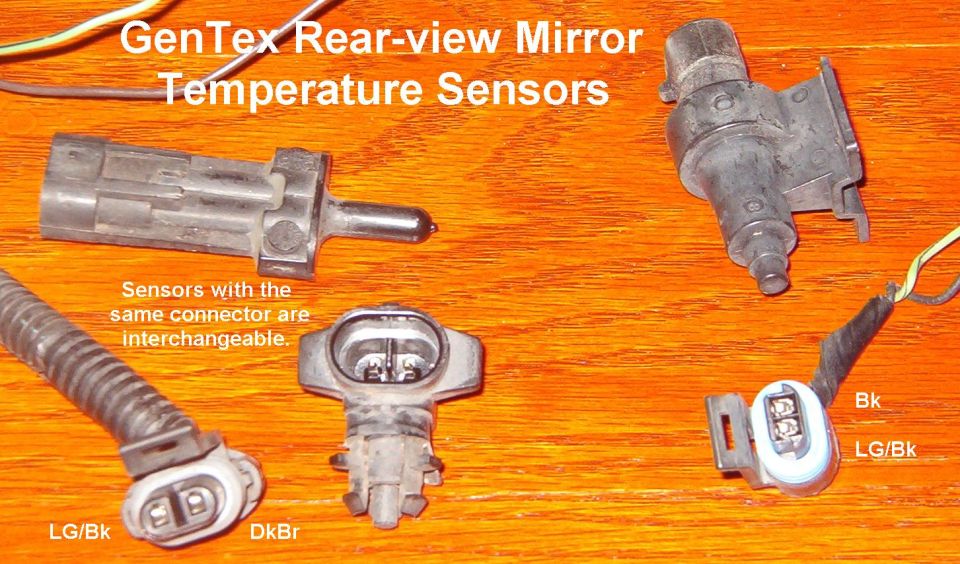 Labeled GenTex rear-view mirror temperature sensors with connectors