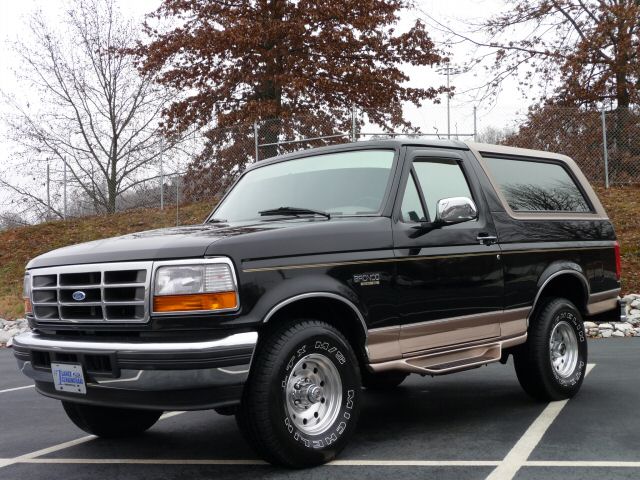 Black 1996 Ford Bronco 3/4 front view with tan trim and chrome wheels