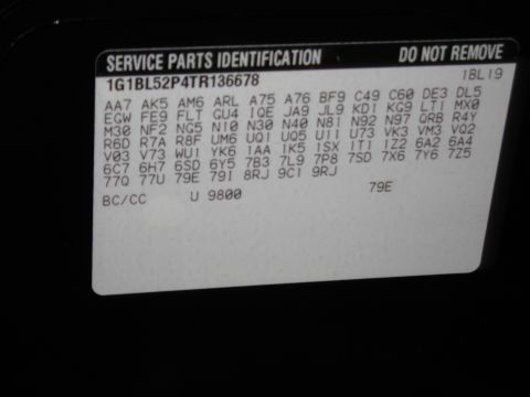 1991 Ford LTD Crown Victoria - General Motors Service Parts Identification (SPID) label listing the VIN, RPO option codes and paint code.