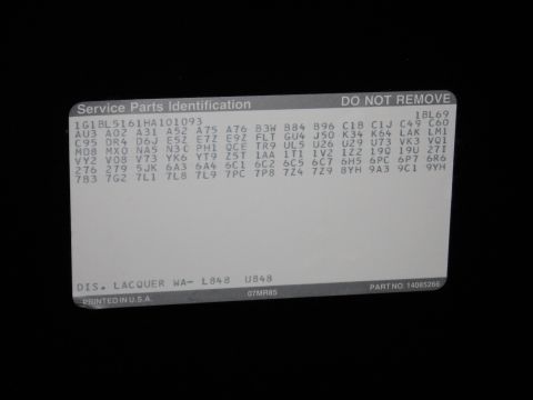 1991 Ford LTD Crown Victoria - GM Service Parts Identification label listing factory RPO option codes and paint code WA-L848.