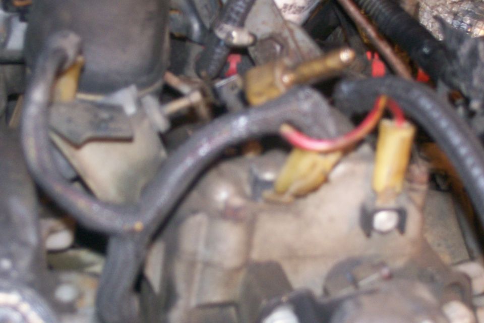 Close-up of engine components with hoses and wiring