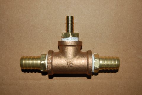 1989 Ford Bronco - A brass T-fitting with three barbed hose connectors is shown against a brown background. The fitting is marked with "1/2" and "CHINA".