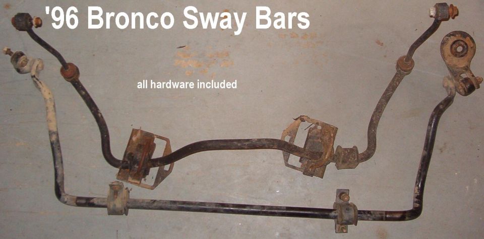 SOLD Sway Bars from '96 Bronco

All hardware, fasteners, & bushings included. 
ACTUAL Dimensions: 46x18x10" @ 39.2 lbs