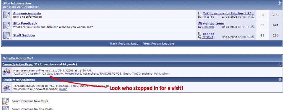 Screenshot of a Ranchero USA web forum statistics page