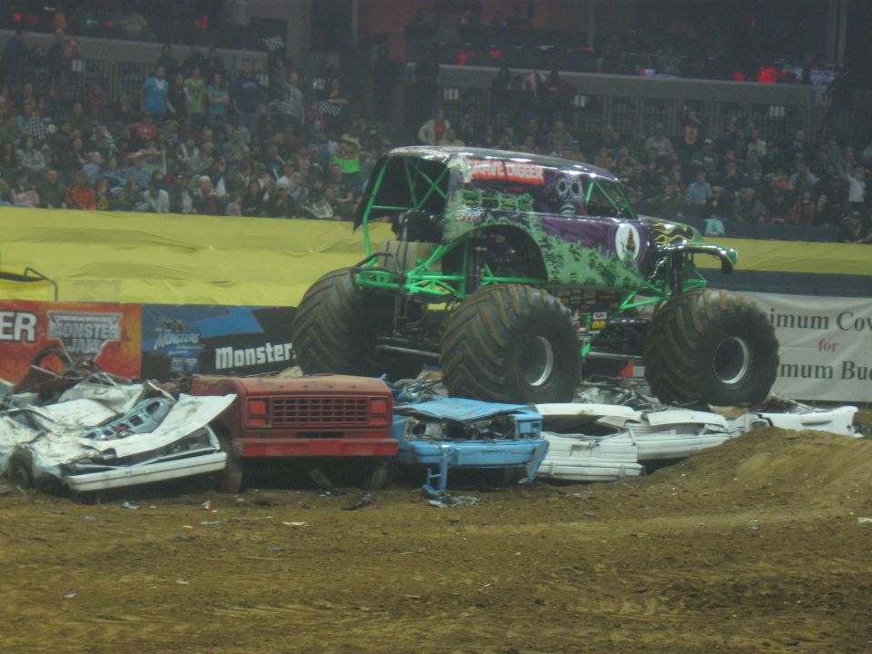 Monster truck Grave Digger on crushed cars