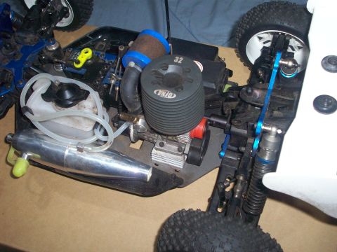 2006 Ford F-150 - Close-up view of a radio-controlled car's engine and associated components.