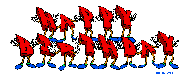 1995 Ford Bronco - Animated text graphic spells out 'Happy Birthday' with cartoon characters forming the letters.