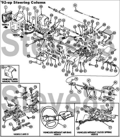 1994 Ford Crown Victoria - '92-up Steering Column exploded IF THE IMAGE IS TOO SMALL, click it. Items #19 ( F7DZ7361A , F7DZ7R264AA) & 25 ( 1F1Z7212AA or F3TZ7212A) a…