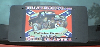 1995 Ford Bronco - License plate graphic features a lifted Ford Bronco and text for the Fullsize Bronco 4x4 Club Dixie Chapter.