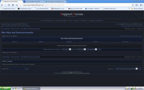 1995 Ford Bronco - A screenshot of a support forum website, showing site help and announcements with no current topics or posts.