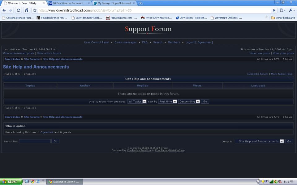 Computer screen displaying a support forum website with navigation links and forum content