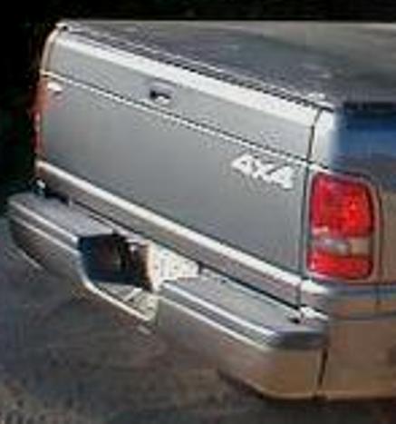 1989 Ford Bronco - Silver pickup truck's rear end, showing 4x4 badging and a chrome bumper.